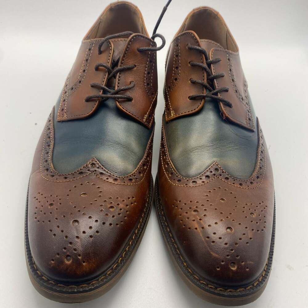La Milano Gary II Size 10 Tan Navy Wingtip Dress Shoes (DS1028)